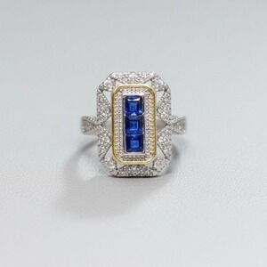 Vtg‎ Art Deco Fashion Rhinestone Ring Deep Purple Clear Stones Inlaid Retro Sz 7